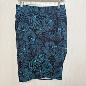 Rip Skirt Hawaii Navy & Turquoise Blue Tropical Print Wrap Skirt Women’s Small